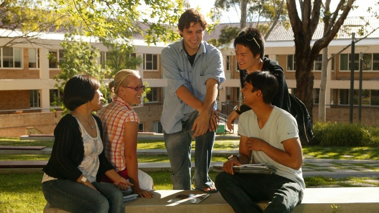 People talking outside