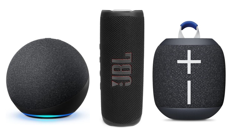 Amazon Echo, JBL Flip 6, and Ultimate Ears Wonderboom 4