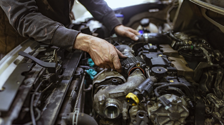 Person working on car