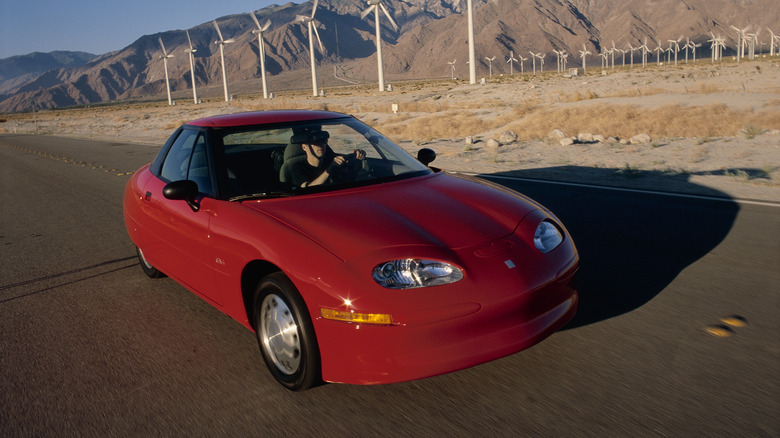 GM EV 1 red model on highway