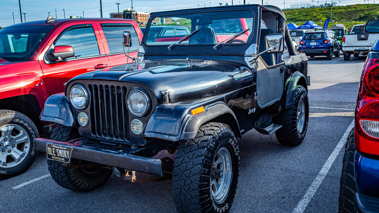 Black Jeep CJ7 parked