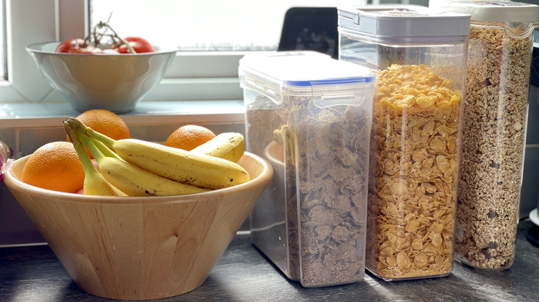 Kitchen with dry food in containers