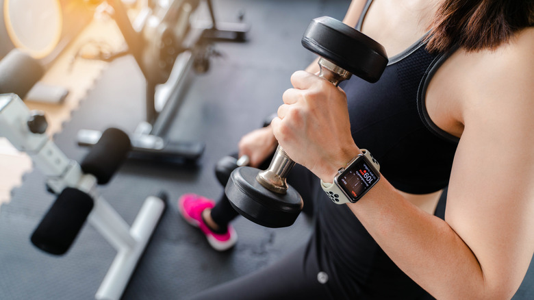 Apple Watch dumbells gym