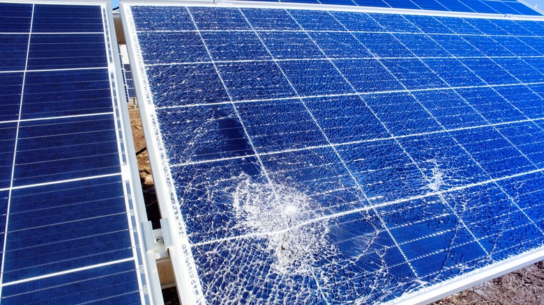 solar panel with shattered glass front