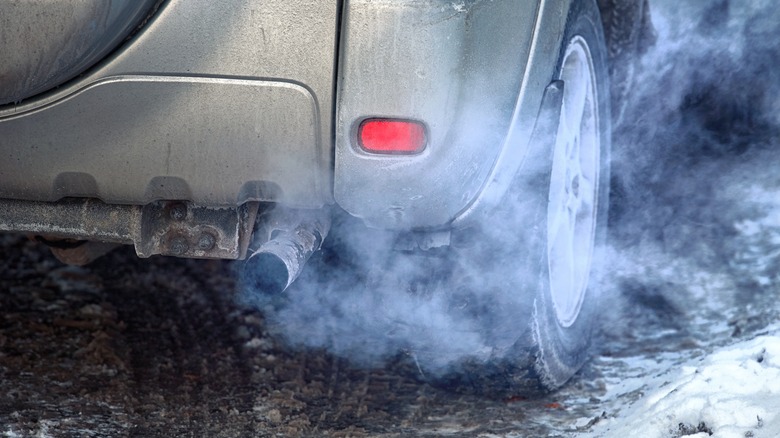 Blue car exhaust