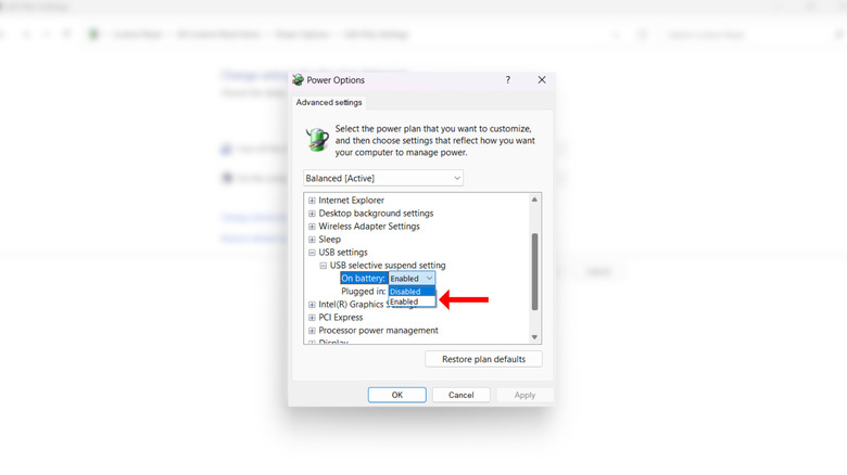 Windows power options settings screenshot