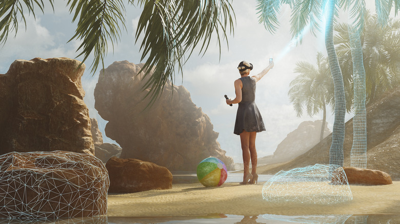 Woman on virtual beach