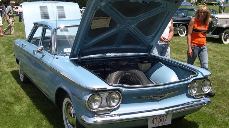 1960 Chevy Corvair hood open