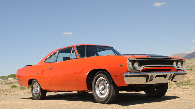 Orange Plymouth Roadrunner Hemi in desert