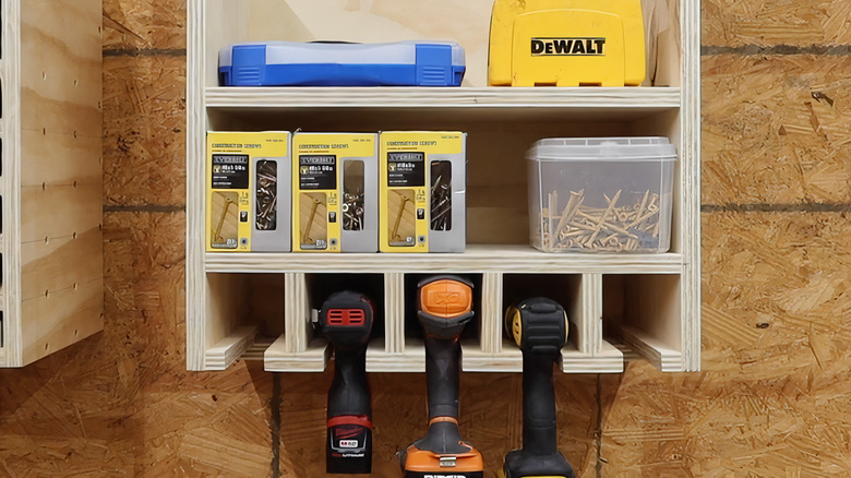 cordless drill rack hanging on wall