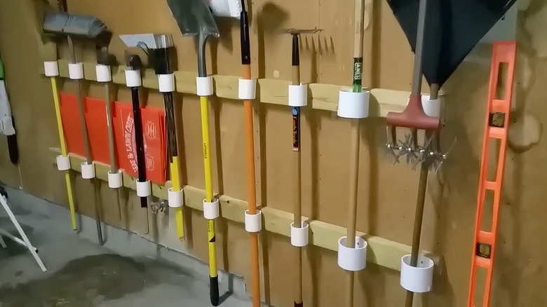 various tools in pvc pipe rack