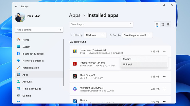 Uninstalling apps from Windows 11