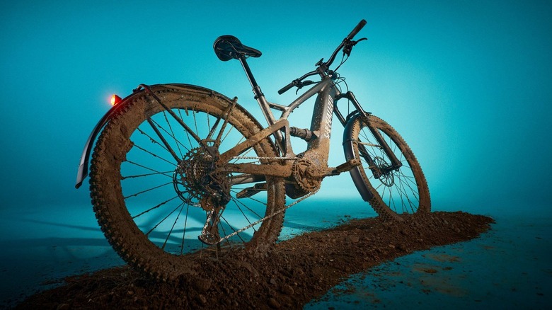 A muddy electric bike.