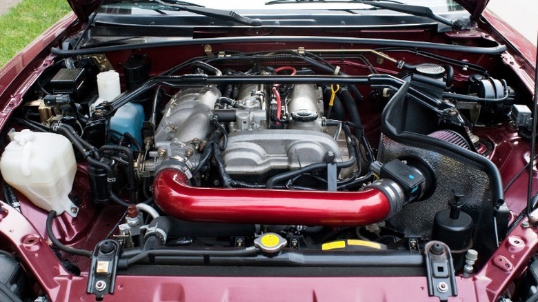 Engine bay with red cold air intake