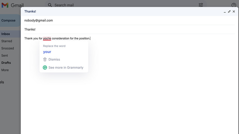 Gmail compose window Grammarly