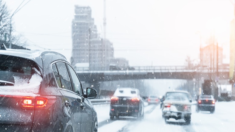 Driving on a snow covered highway