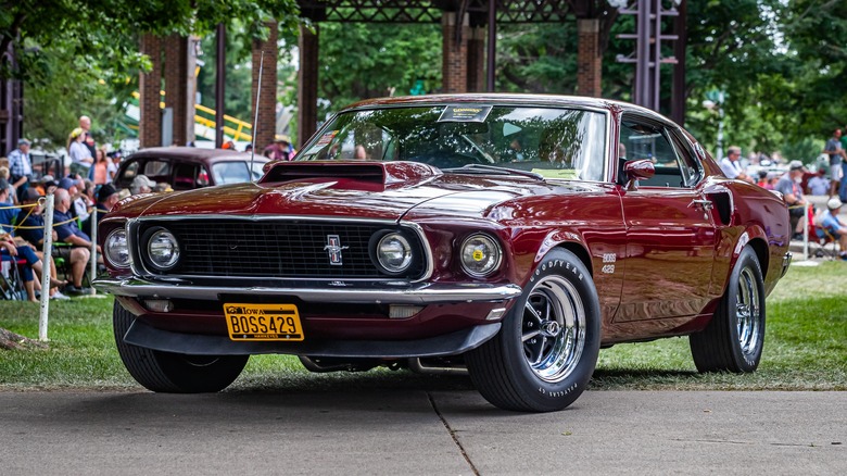 Maroon 1969 Boss 429 mustang