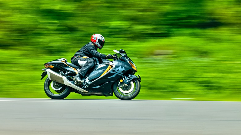 Person riding Suzuki Hayabusa