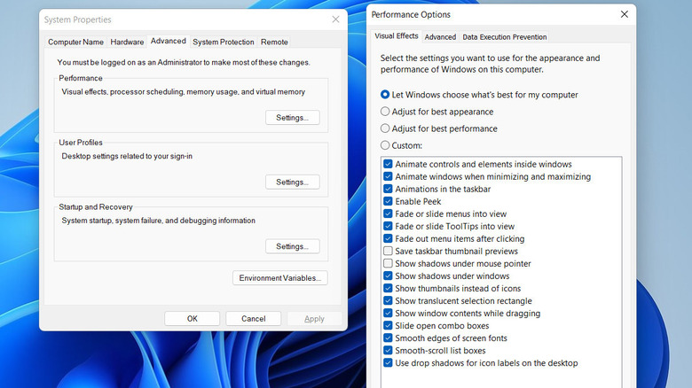 performance options Windows