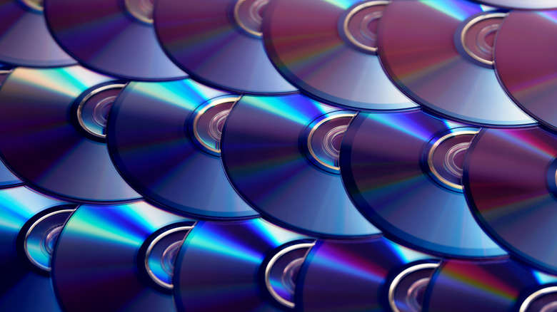 three rows of blu-ray disks