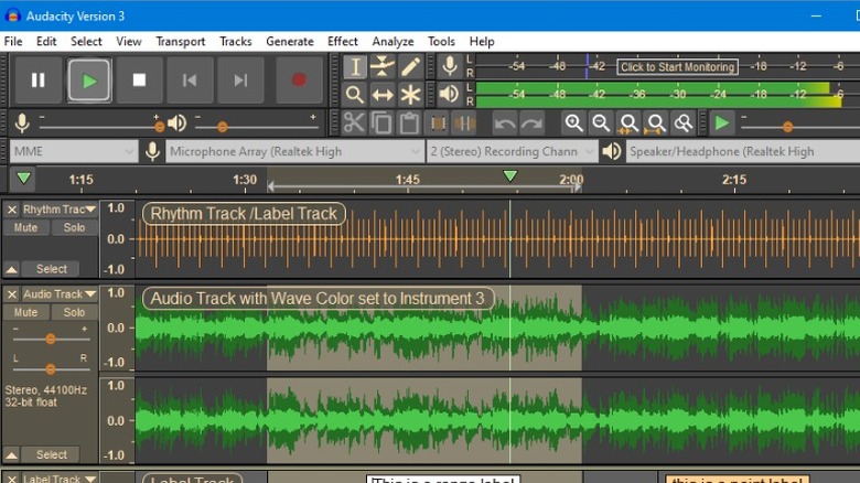 Audacity opened with tracks