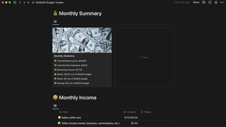 50/30/20 budget tracker template