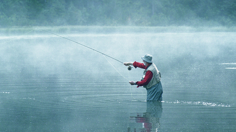 man fishing cold morning