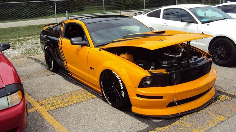 Yellow Mustang GT350 parked