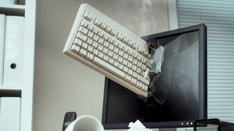 Keyboard smashed into monitor