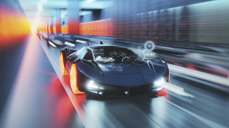 Car driving through blurry tunnel