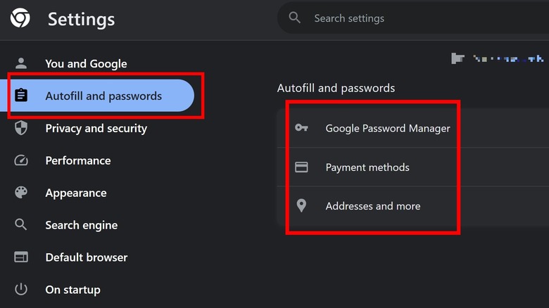 Chrome autofill settings