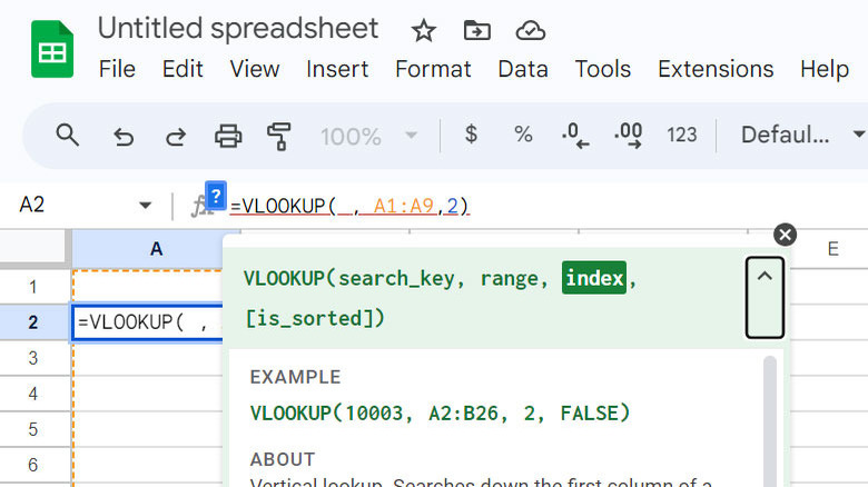 =VLOOKUP formula inside Google Sheets