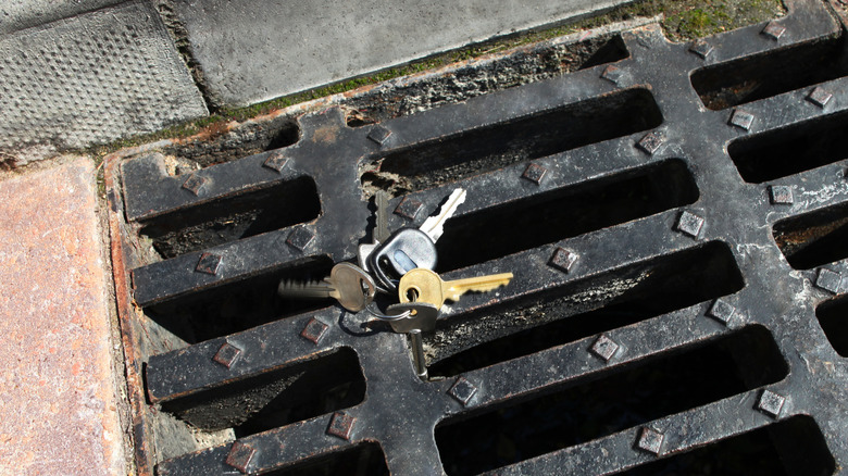 Car keys dropped on sewer grate