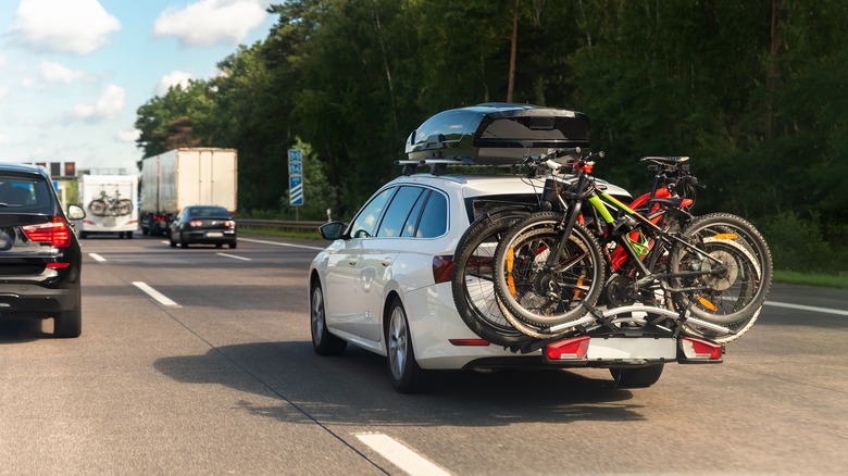 Bicycles mounted on the back of an SUV