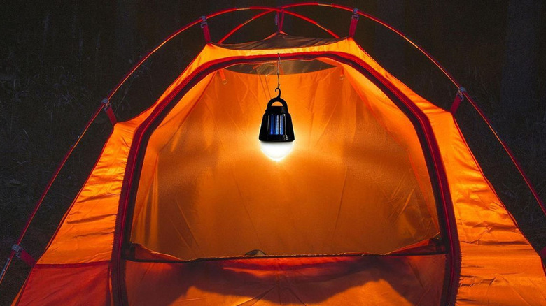 lantern hanging in tent