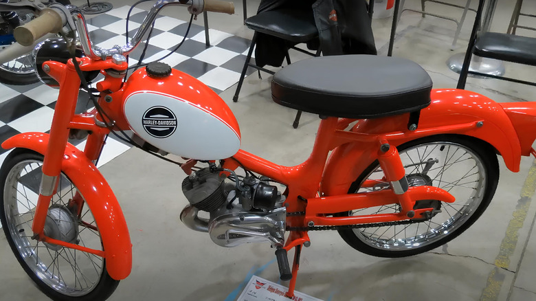 A Harley-Davidson M50 motorcycle in a showroom