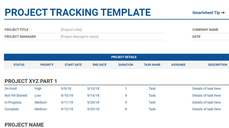 Project tracking template 