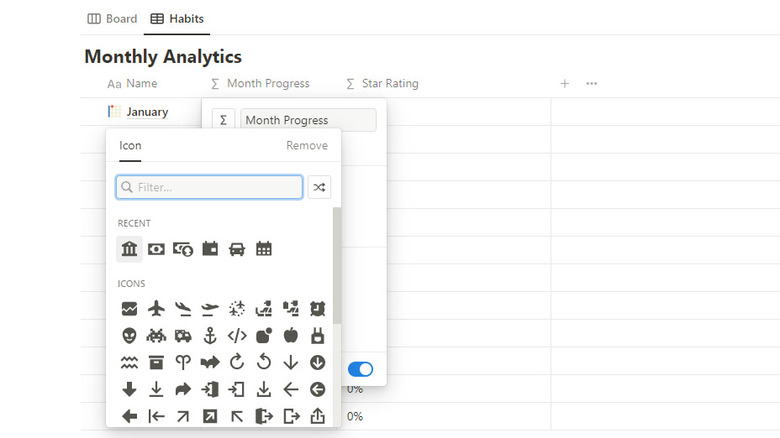 Notion database property icons