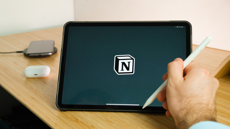 Notion app logo on tablet