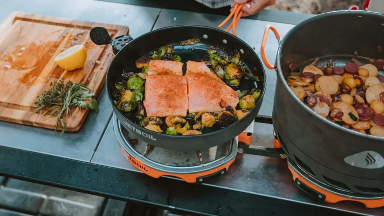 Cooking salmon using a Jetboil pan