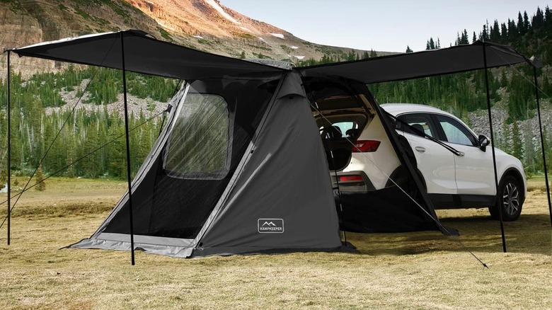 Car with tent attached