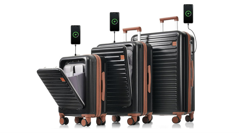 Three piece smart luggage set with charging port