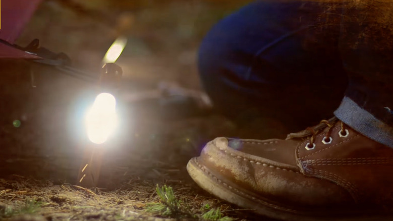 a light on a camping stake