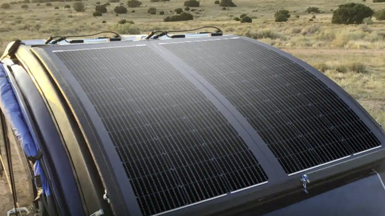 Flexible solar panels on a roof