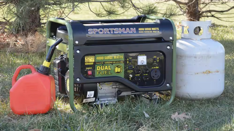 Generator next to gasoline and propane tanks