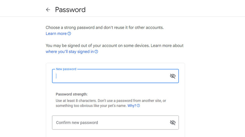 Creating a new password