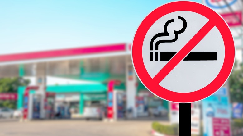 no smoking sign outside gas station