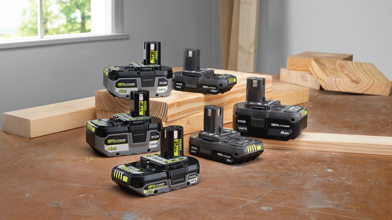 ryobi 18V One+ batteries on a work table