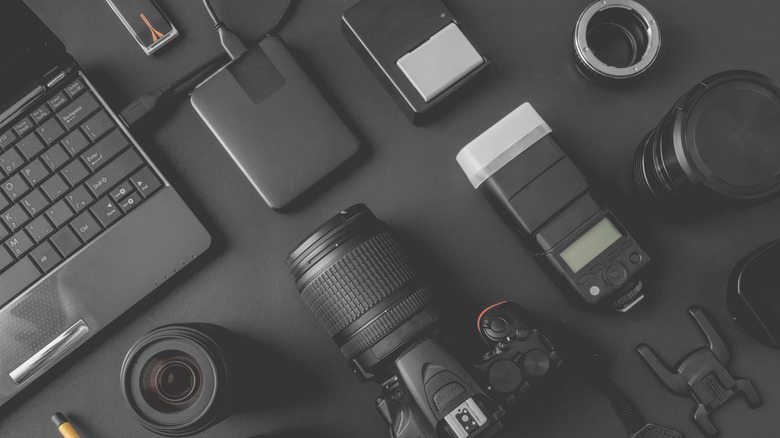 assortment of photography equipment