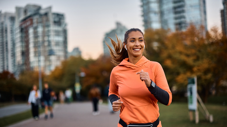 woman running in a park